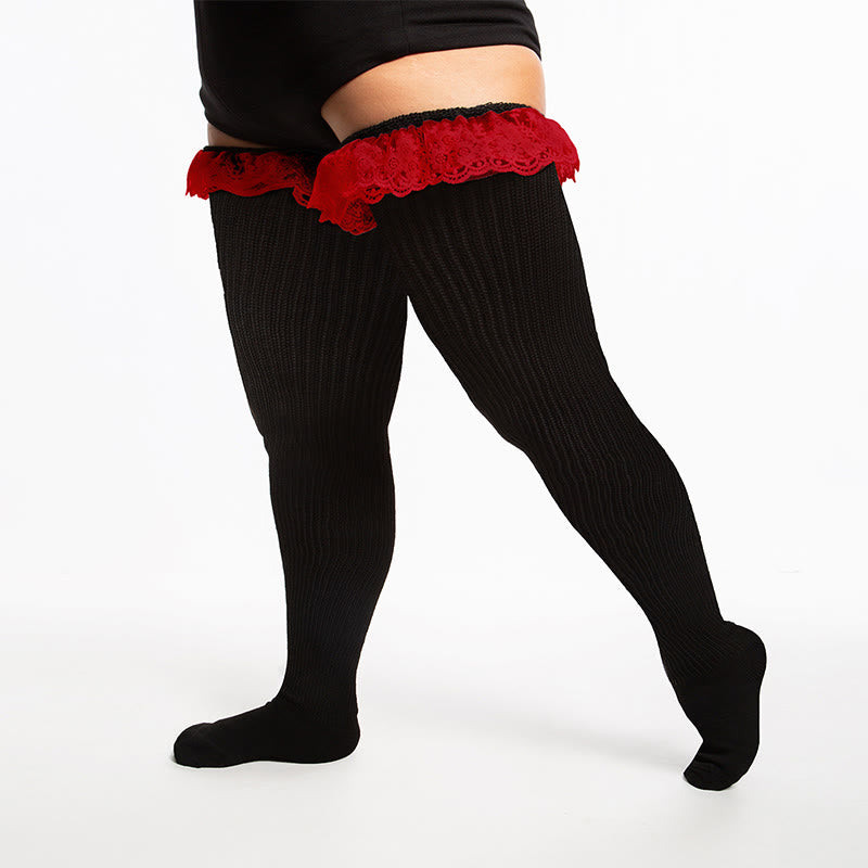 Chaussettes hautes en dentelle unie grande taille - image 6