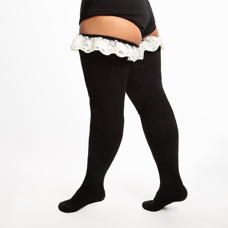 Chaussettes hautes en dentelle unie grande taille - image 4