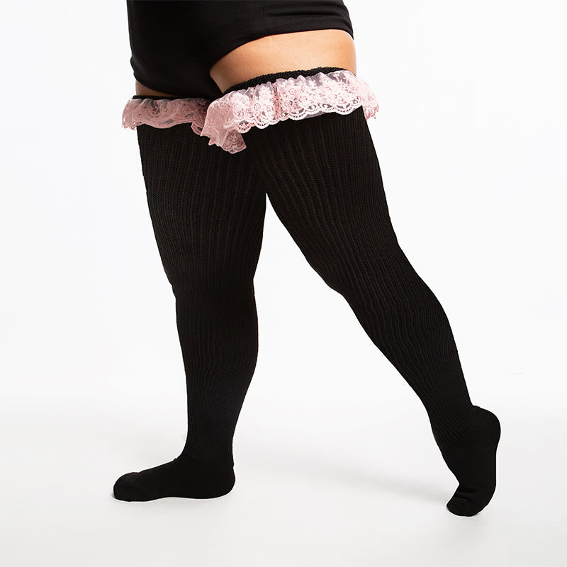 Chaussettes hautes en dentelle unie grande taille - image 5