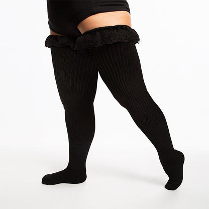 Chaussettes hautes en dentelle unie grande taille - image 8