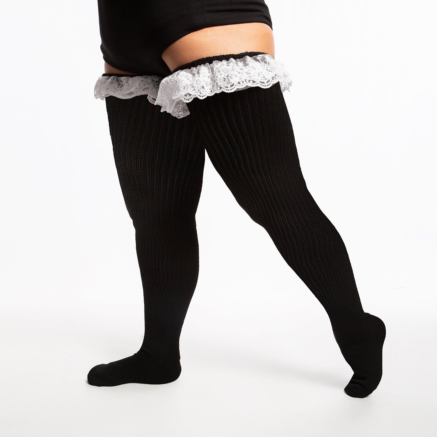 Chaussettes hautes en dentelle unie grande taille - image 3