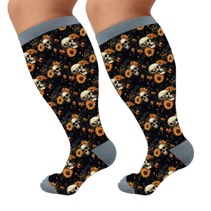 Chaussettes de compression à motif floral et tête de mort - Mystère rétro (1 paire) - 4XL - image 6