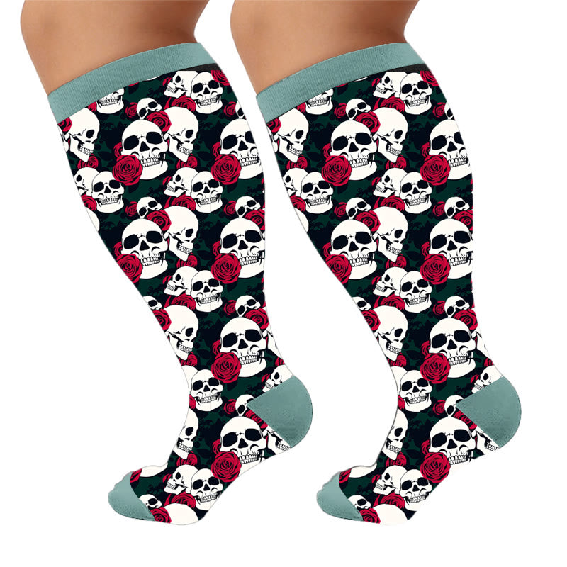 Chaussettes de compression à motif floral et tête de mort - Romance sombre (1 paire) - 4XL - image 5