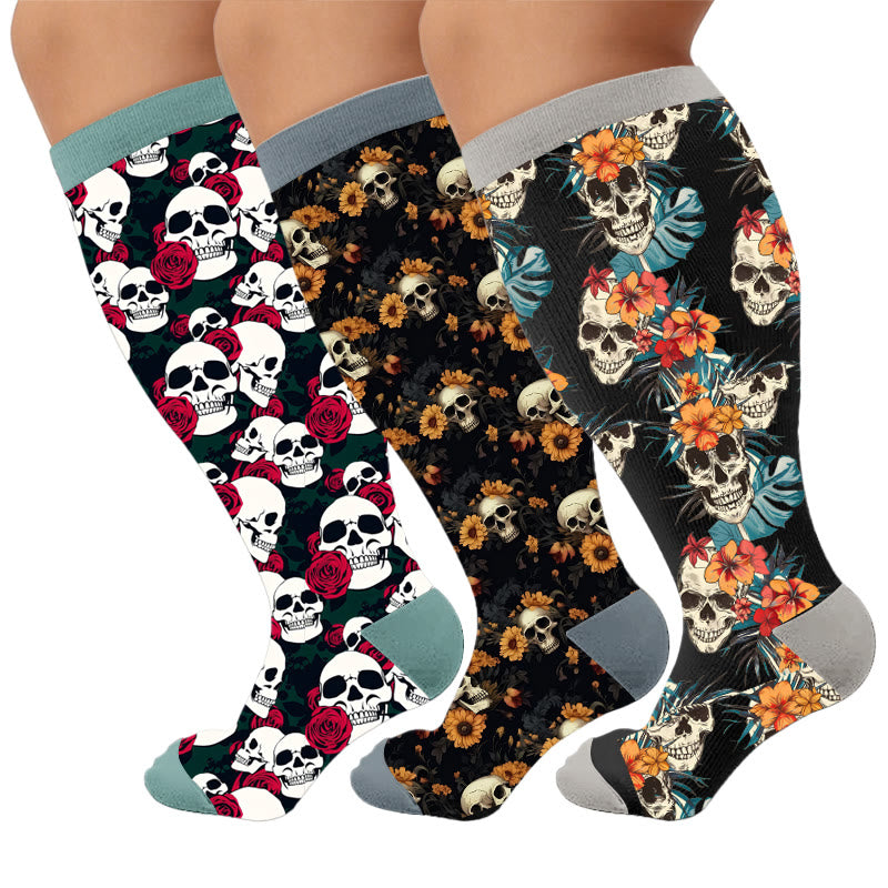 Chaussettes de compression tête de mort grande taille - Multicolore (3 paires) - 4XL - image 1