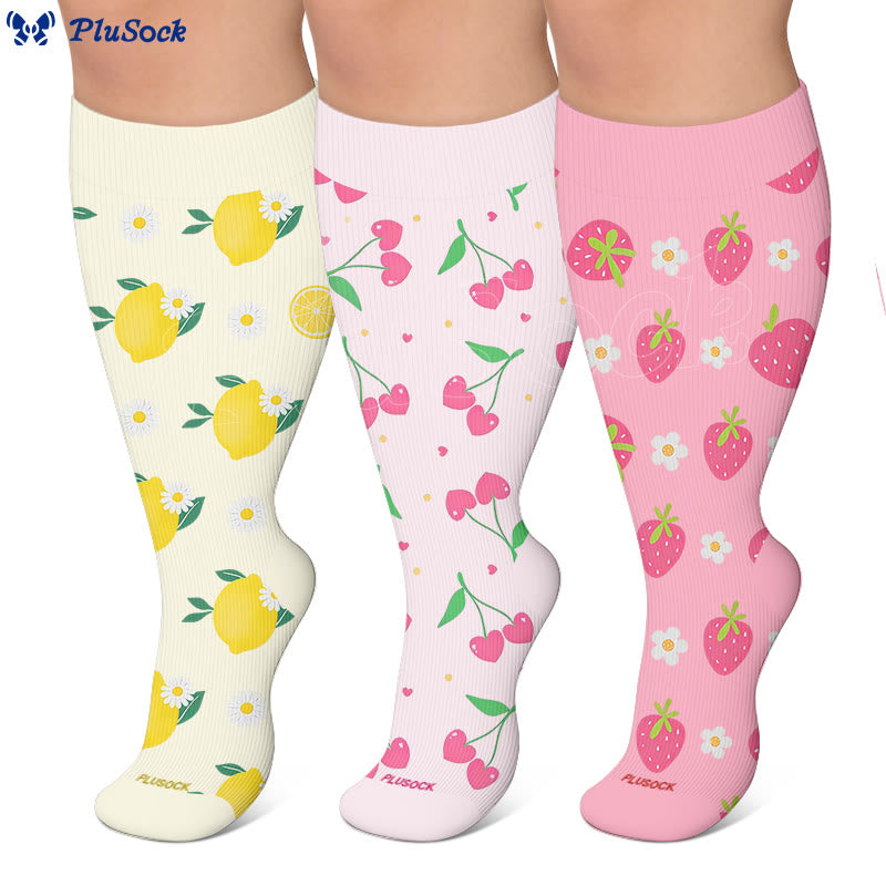 Chaussettes de compression grandes tailles citron cerise fraise - image 0