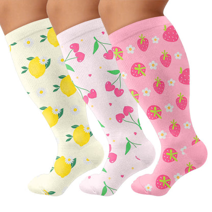 Chaussettes de compression grandes tailles citron cerise fraise - Multicolore (3 paires) - 4XL - image 1