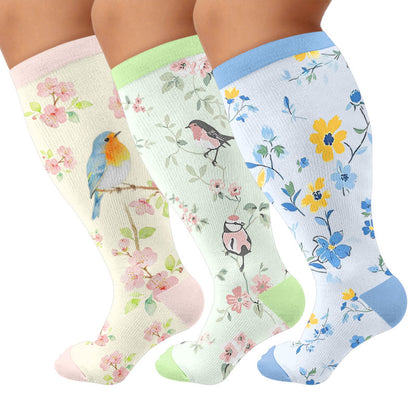 Chaussettes de compression grandes tailles à motif d'oiseaux - Multicolore (3 paires) - 4XL - image 1