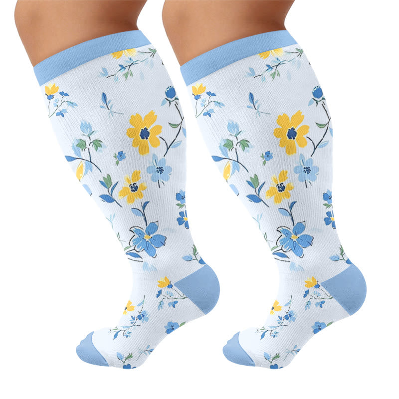 Chaussettes de compression grandes tailles à motif d'oiseaux - Bleu (1 paire) - 4XL - image 7