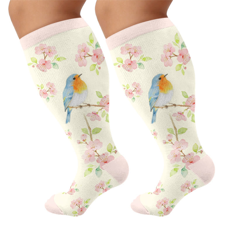 Chaussettes de compression grandes tailles à motif d'oiseaux - Rose (1 paire) - 4XL - image 6