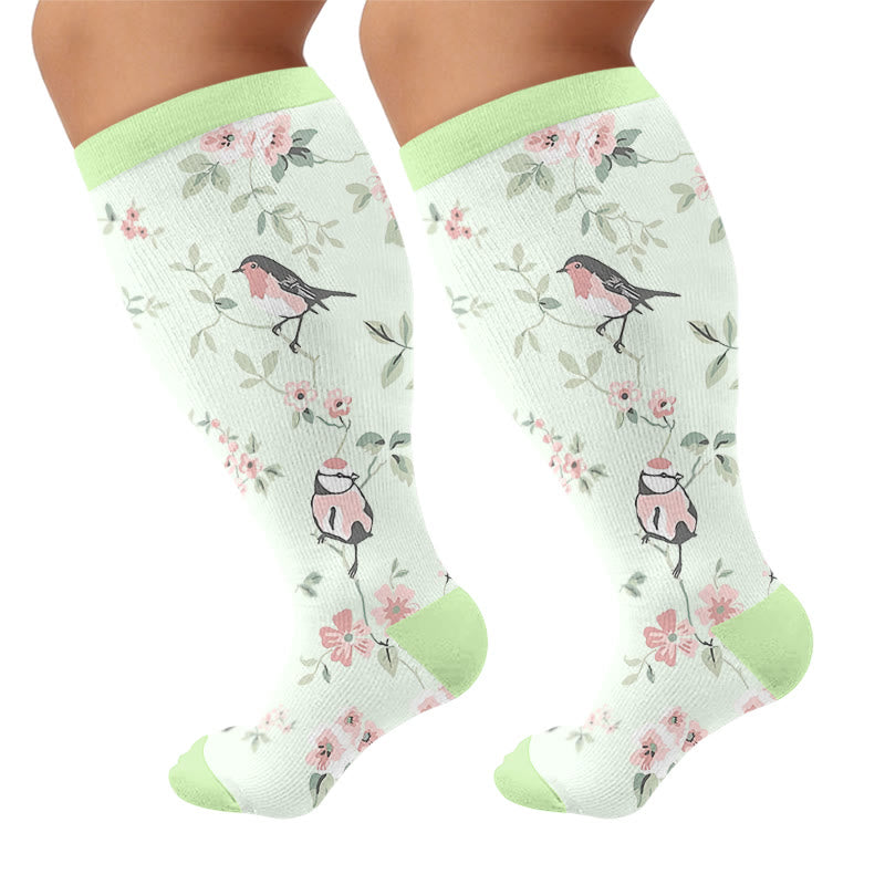 Chaussettes de compression grandes tailles à motif d'oiseaux - Vert (1 paire) - 4XL - image 5
