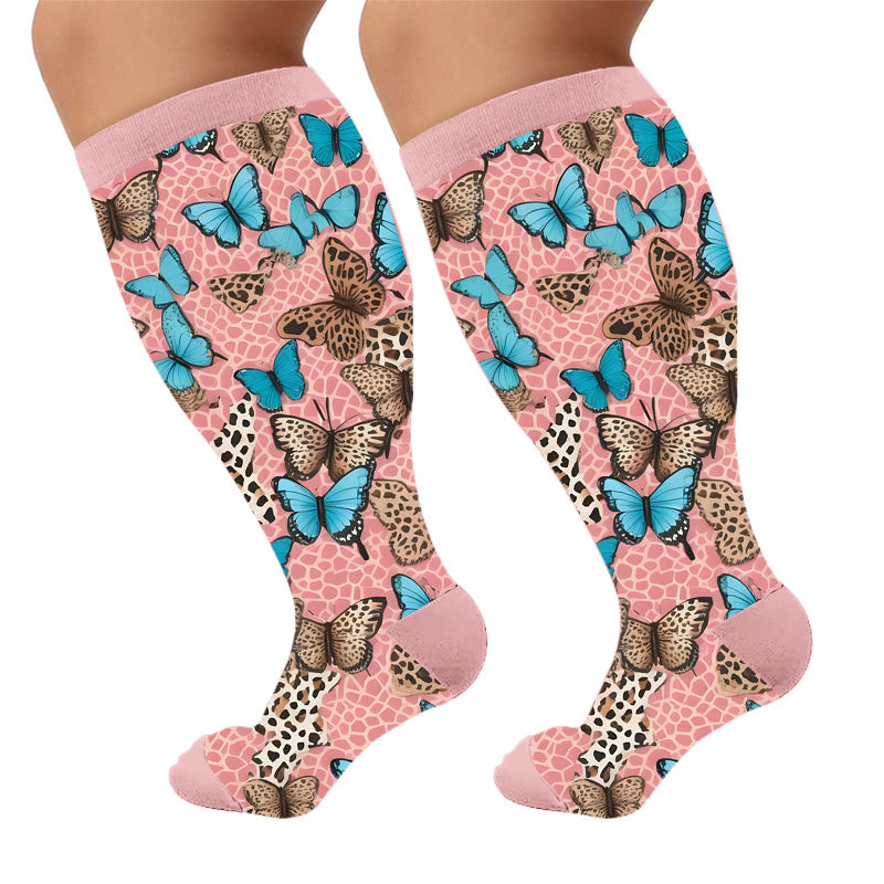 Chaussettes de compression à imprimé animal grande taille - Papillon bleu (1 paire) - 4XL - image 5