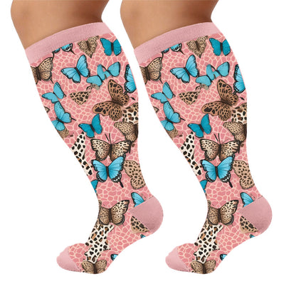 Chaussettes de compression à imprimé animal grande taille - Papillon bleu (1 paire) - 4XL - image 5