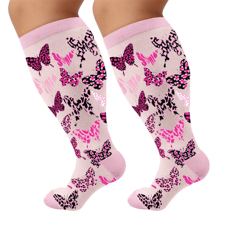 Chaussettes de compression à imprimé animal grande taille - Papillon imprimé léopard (1 paire) - 4XL - image 6