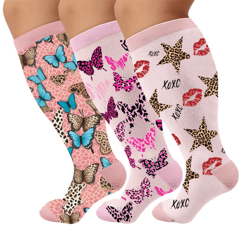 Chaussettes de compression à imprimé animal grande taille - Multicolore (3 paires) - 4XL - image 1