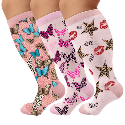 Chaussettes de compression à imprimé animal grande taille - Multicolore (3 paires) - 4XL - image 1