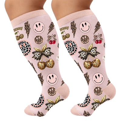 Chaussettes de compression grandes tailles à imprimé serpent et léopard - Cerise (1 paire) - 4XL - image 5