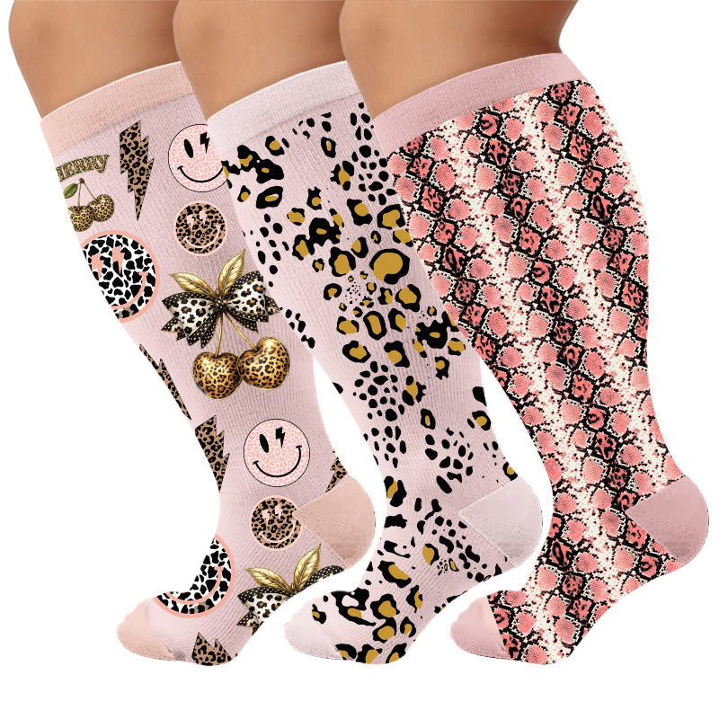 Chaussettes de compression grandes tailles à imprimé serpent et léopard - Multicolore (3 paires) - 4XL - image 1