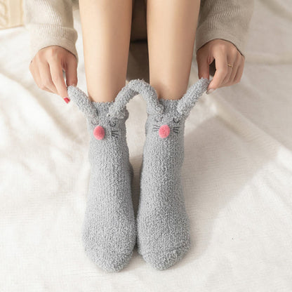 Chaussettes courtes à oreilles de lapin en peluche (3 paires) - image 3
