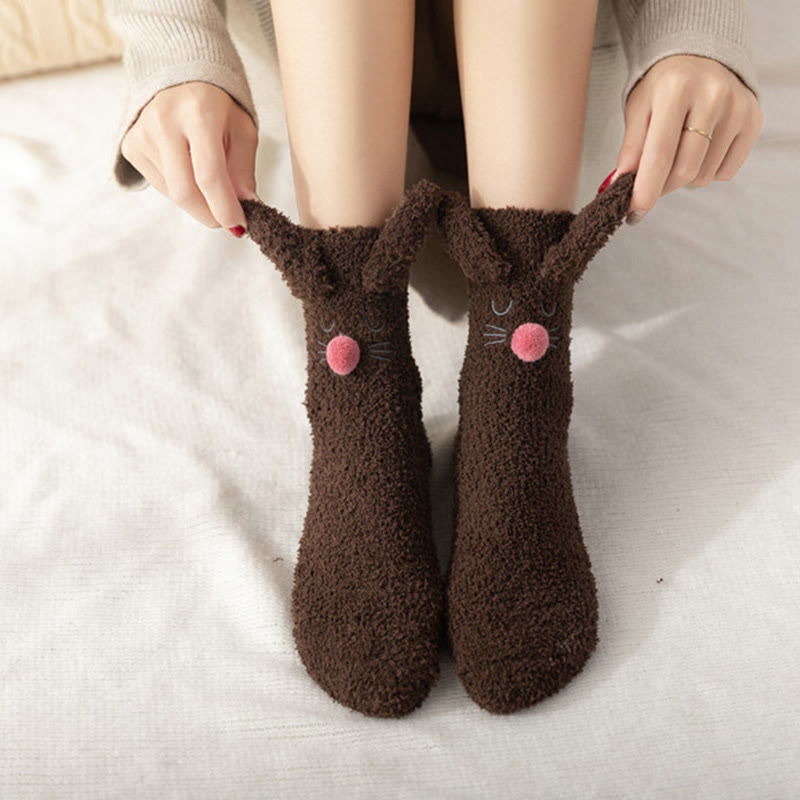 Chaussettes courtes à oreilles de lapin en peluche (3 paires) - image 1