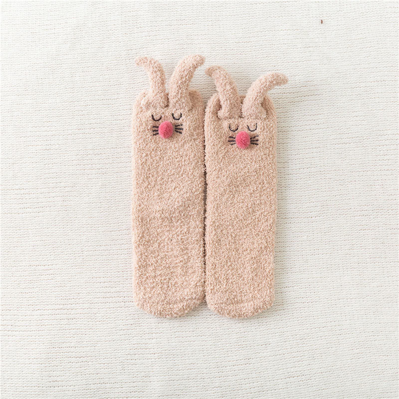 Chaussettes courtes à oreilles de lapin en peluche (3 paires) - Kaki - EU36-40(US3-7) - image 11