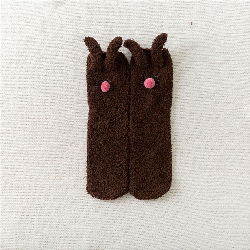 Chaussettes courtes à oreilles de lapin en peluche (3 paires) - Café - EU36-40(US3-7) - image 12