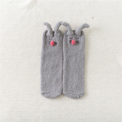 Chaussettes courtes à oreilles de lapin en peluche (3 paires) - Gris - EU36-40(US3-7) - image 10