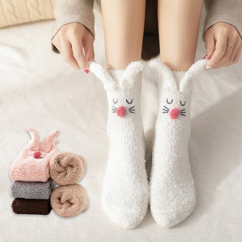 Chaussettes courtes à oreilles de lapin en peluche (3 paires) - image 0
