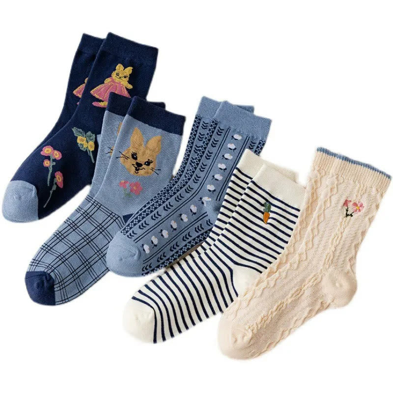 Chaussettes vintage brodées lapin (5 paires) - Multicolore - EU36-40(US3-7) - image 6