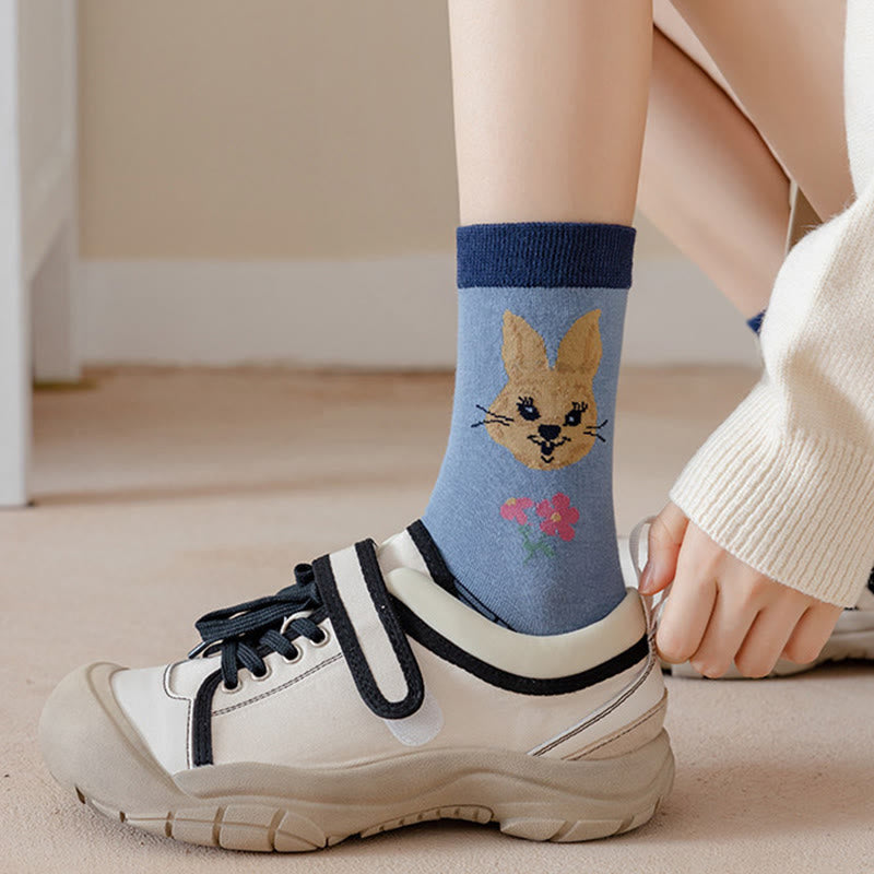 Chaussettes vintage brodées lapin (5 paires) - image 4