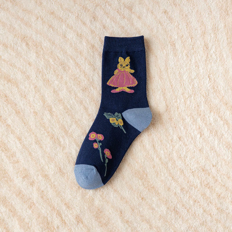 Chaussettes vintage brodées lapin (5 paires) - image 7