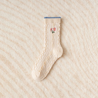 Chaussettes vintage brodées lapin (5 paires) - image 9