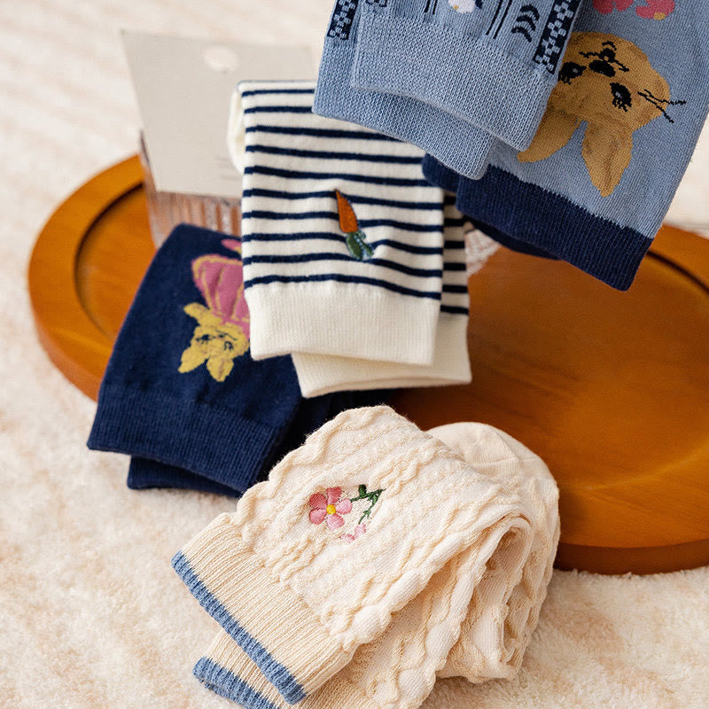 Chaussettes vintage brodées lapin (5 paires) - image 5