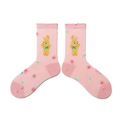 Chaussettes rétro à fleurs et animaux (2 paires) - Rose - EU36-40(US3-7) - image 4