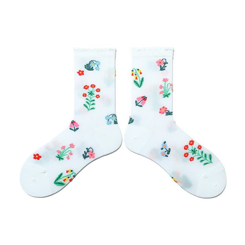 Chaussettes rétro à fleurs et animaux (2 paires) - Blanc - EU36-40(US3-7) - image 3