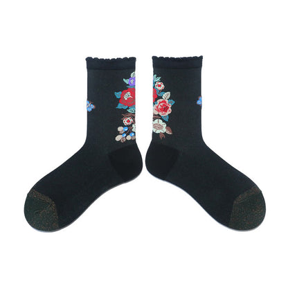 Chaussettes rétro à fleurs et animaux (2 paires) - Noir - EU36-40(US3-7) - image 5