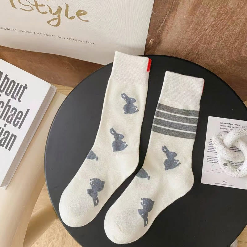 Chaussettes à quatre rayures lapin (5 paires) - Blanc - EU36-42(US3-8.5) - image 8