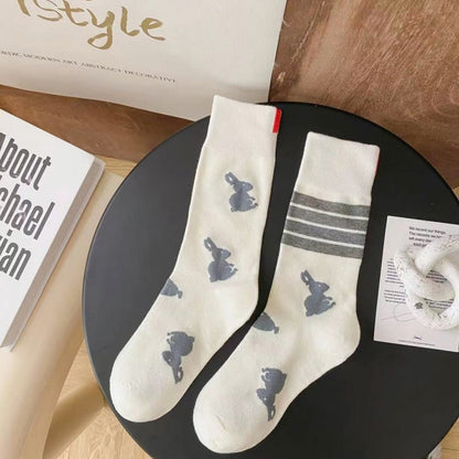 Chaussettes à quatre rayures lapin (5 paires) - Blanc - EU36-42(US3-8.5) - image 8