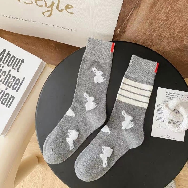 Chaussettes à quatre rayures lapin (5 paires) - Gris clair - EU36-42(US3-8.5) - image 11