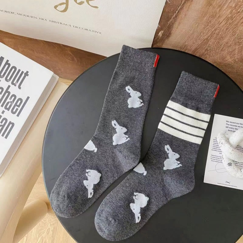 Chaussettes à quatre rayures lapin (5 paires) - Gris foncé - EU36-42(US3-8.5) - image 7