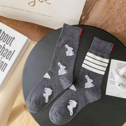 Chaussettes à quatre rayures lapin (5 paires) - Gris foncé - EU36-42(US3-8.5) - image 7