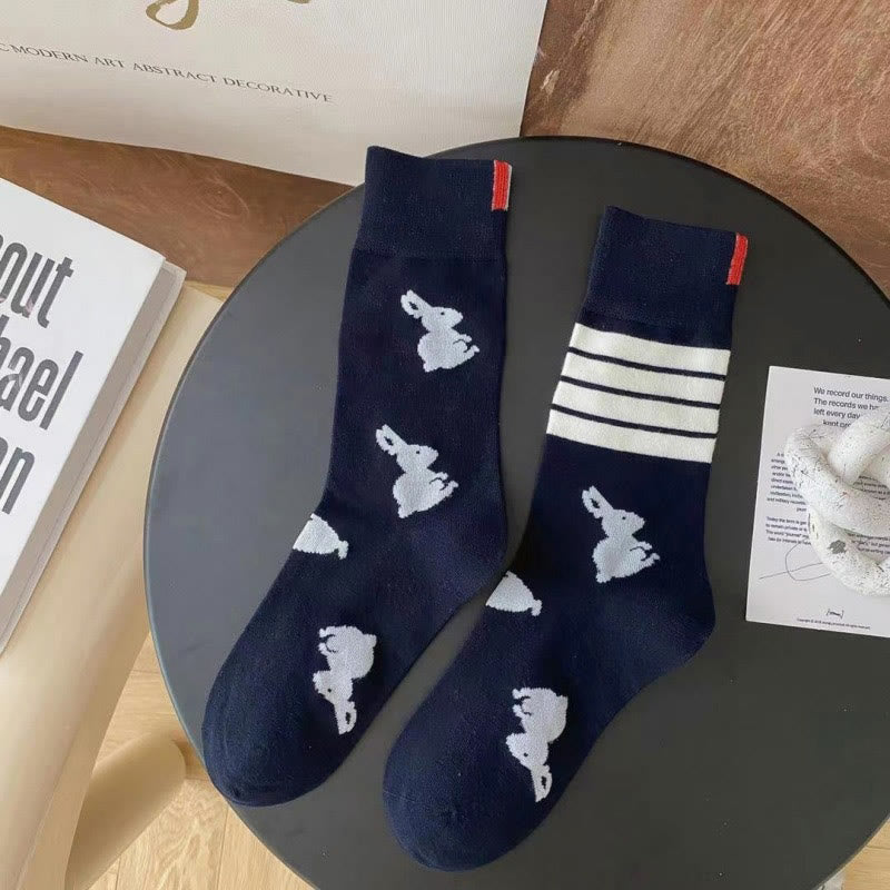 Chaussettes à quatre rayures lapin (5 paires) - Bleu marine - EU36-42(US3-8.5) - image 9