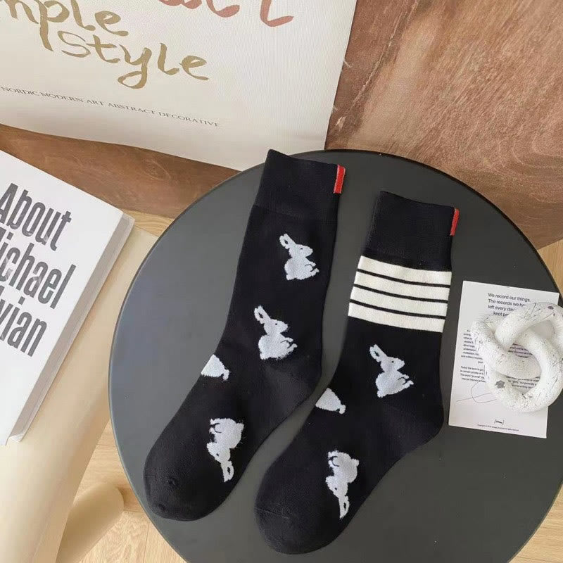 Chaussettes à quatre rayures lapin (5 paires) - Noir - EU36-42(US3-8.5) - image 10