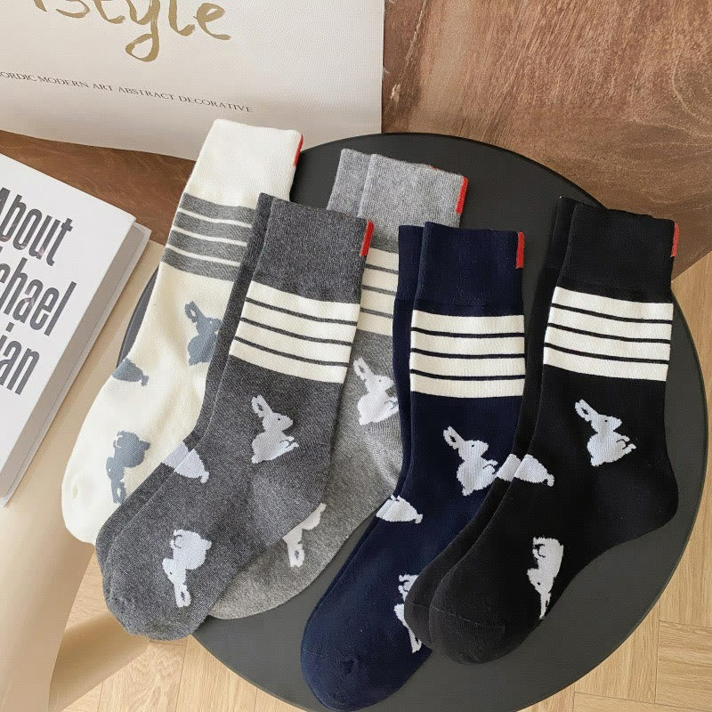 Chaussettes à quatre rayures lapin (5 paires) - image 0
