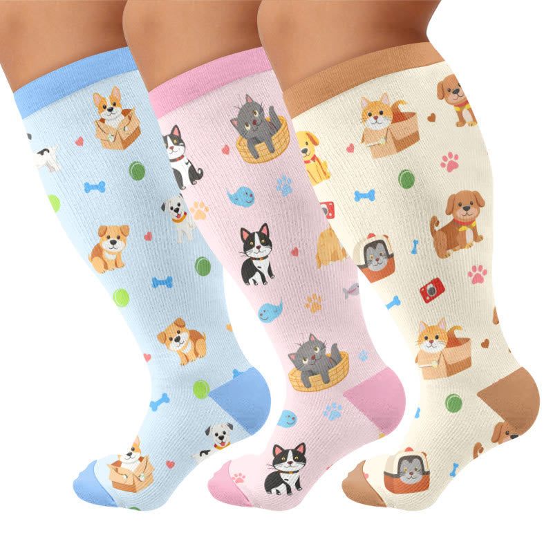 Chaussettes de compression grandes tailles à motifs d'animaux mignons - Multicolore (3 paires) - 4XL - image 1