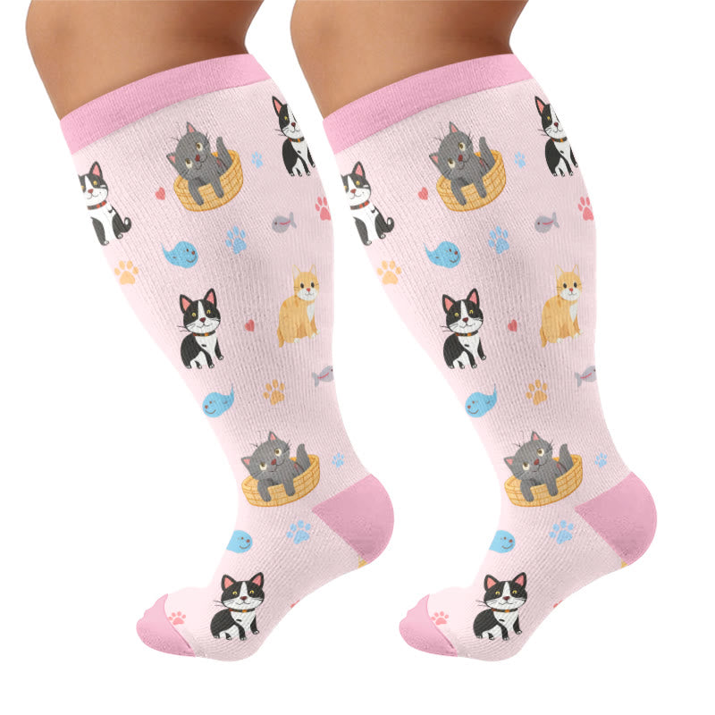 Chaussettes de compression grandes tailles à motifs d'animaux mignons - Rose (1 paire) - 4XL - image 5