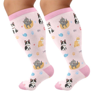 Chaussettes de compression grandes tailles à motifs d'animaux mignons - Rose (1 paire) - 4XL - image 5