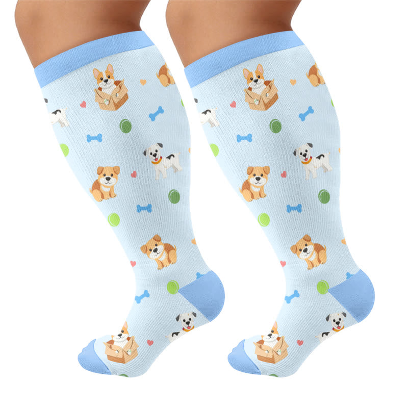 Chaussettes de compression grandes tailles à motifs d'animaux mignons - Bleu (1 paire) - 4XL - image 6