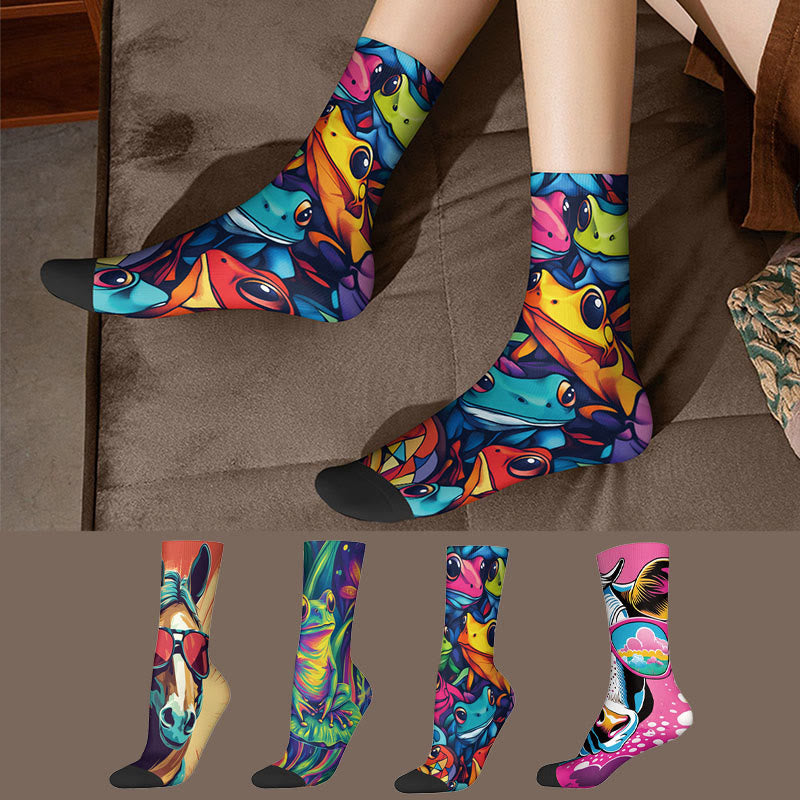 Chaussettes 3D Cheval Grenouille (4 paires) - Multicolore - EU36-42(US3-8.5) - image 0