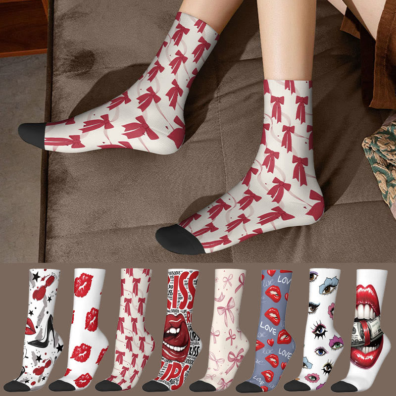 Chaussettes 3D à motif lèvres et nœud papillon, en dollars américains (3 paires) - image 0