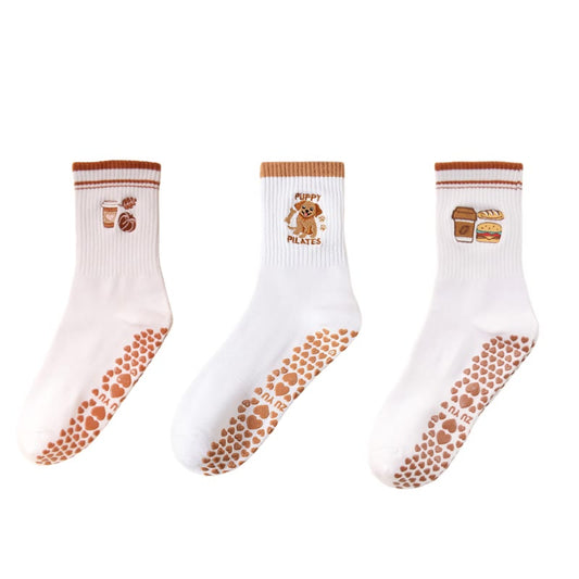 Chaussettes antidérapantes Plusoc Puppy Coffee (3 paires) - Multicolore - EU36-40(US3-7) - image 0
